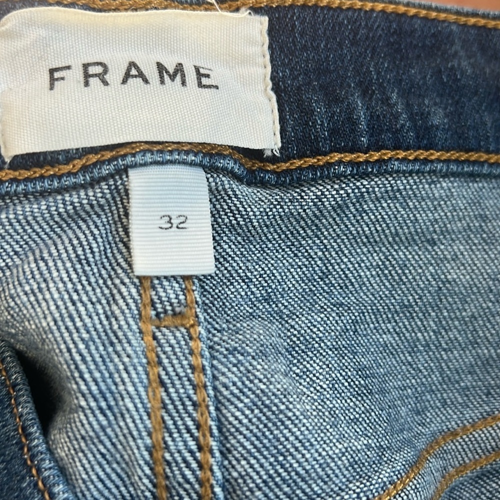 🕶️FRAME Denim Blue Le Beau Boyfriend Jean Burnside Wash Size 32 / 14 - Picture 4 of 8